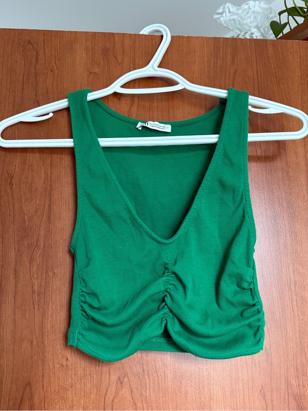 Zara Emerald Green Ruched V-Neck Crop Top